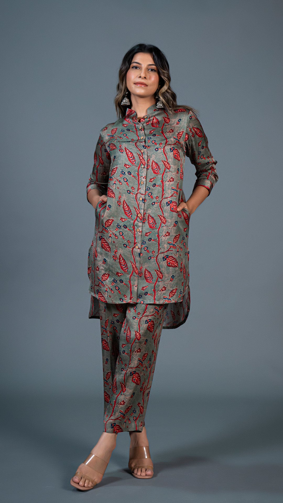DUSTY GREEN MODAL SILK CO-ORD SET