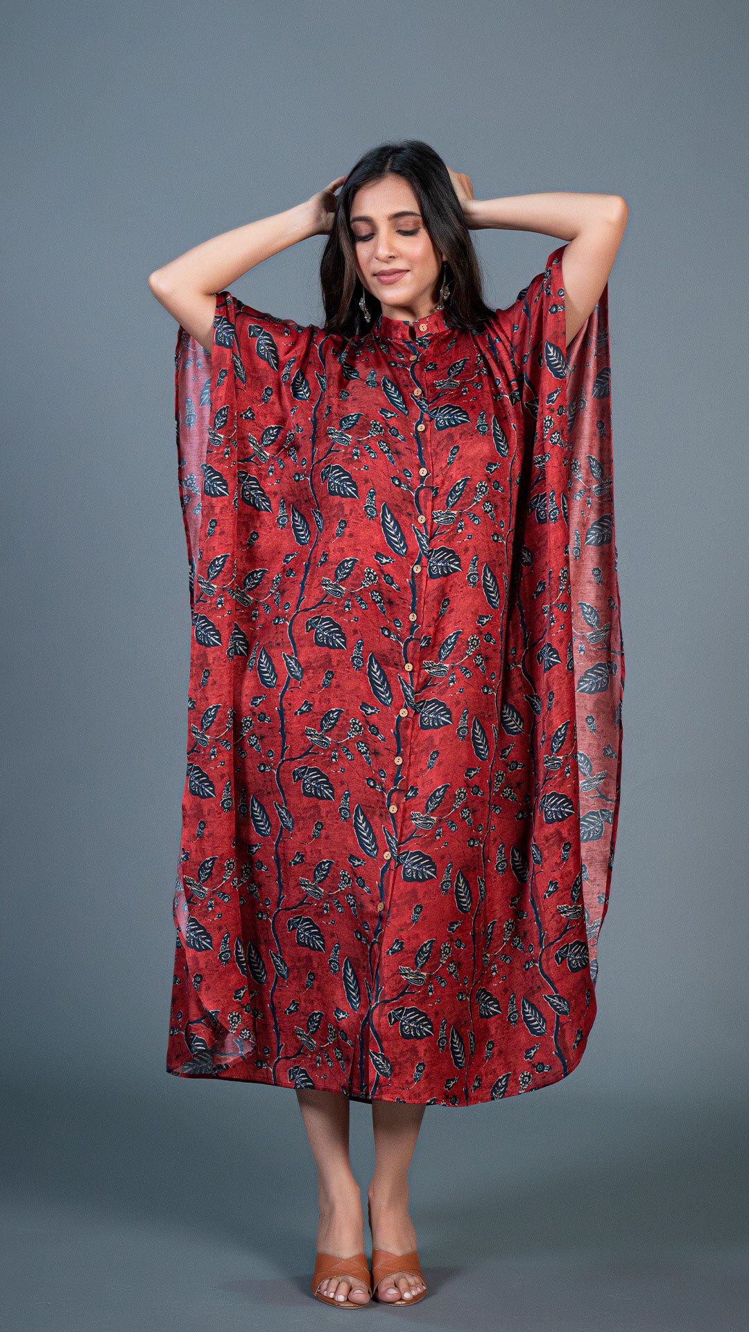 RED JAAL MODAL SILK KAFTAN DRESS