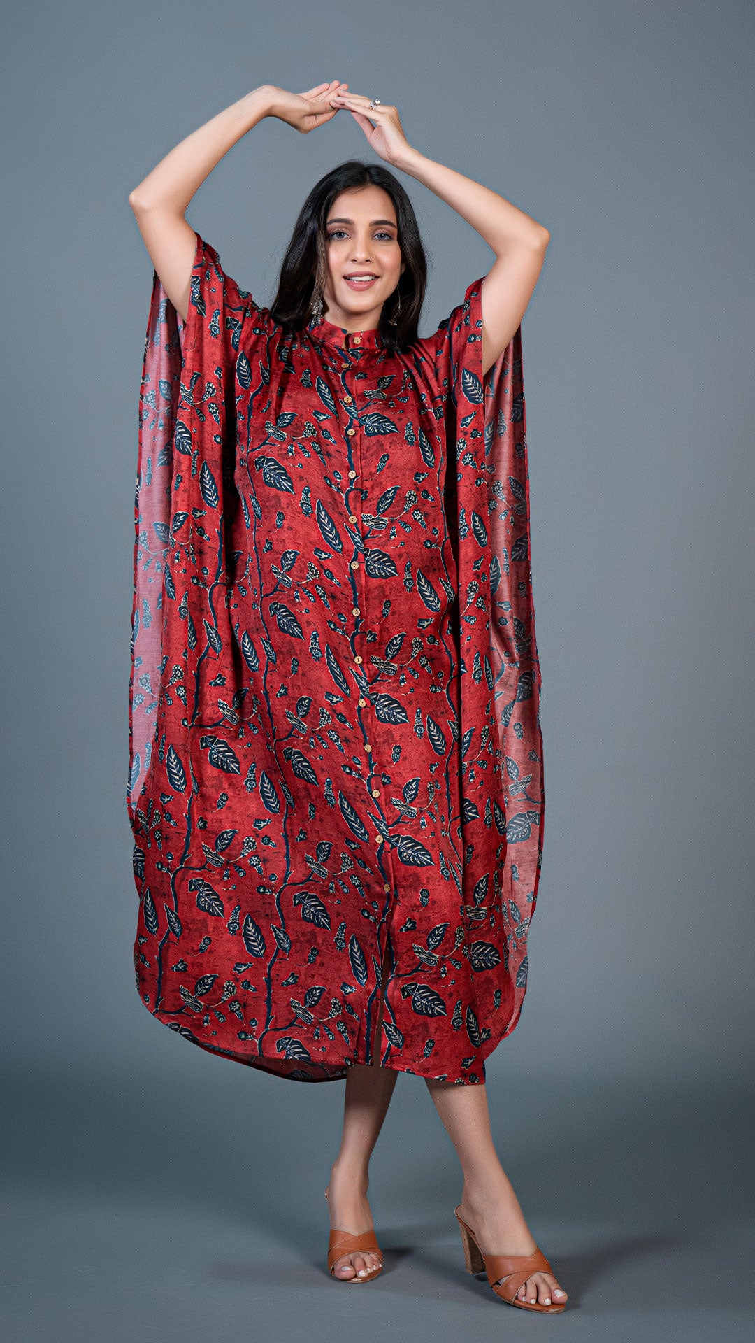 RED JAAL MODAL SILK KAFTAN DRESS