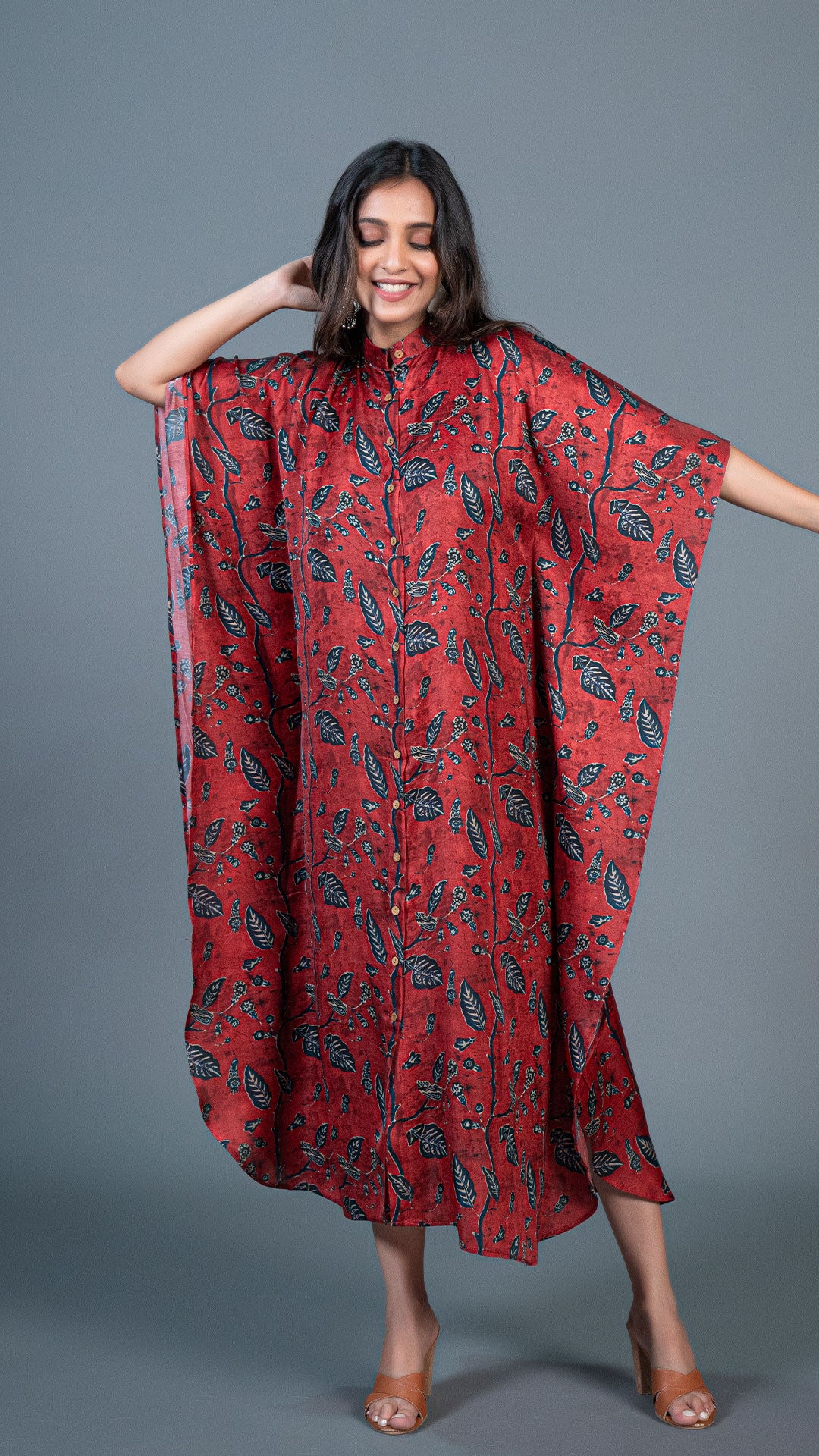RED JAAL MODAL SILK KAFTAN DRESS