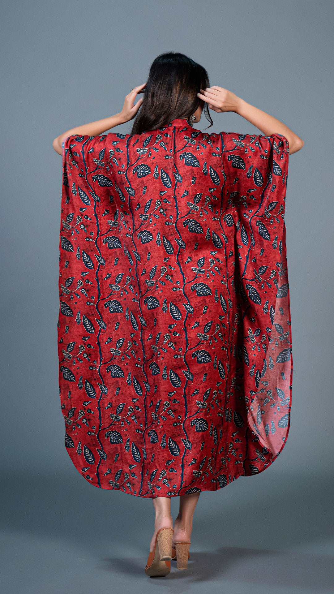 RED JAAL MODAL SILK KAFTAN DRESS