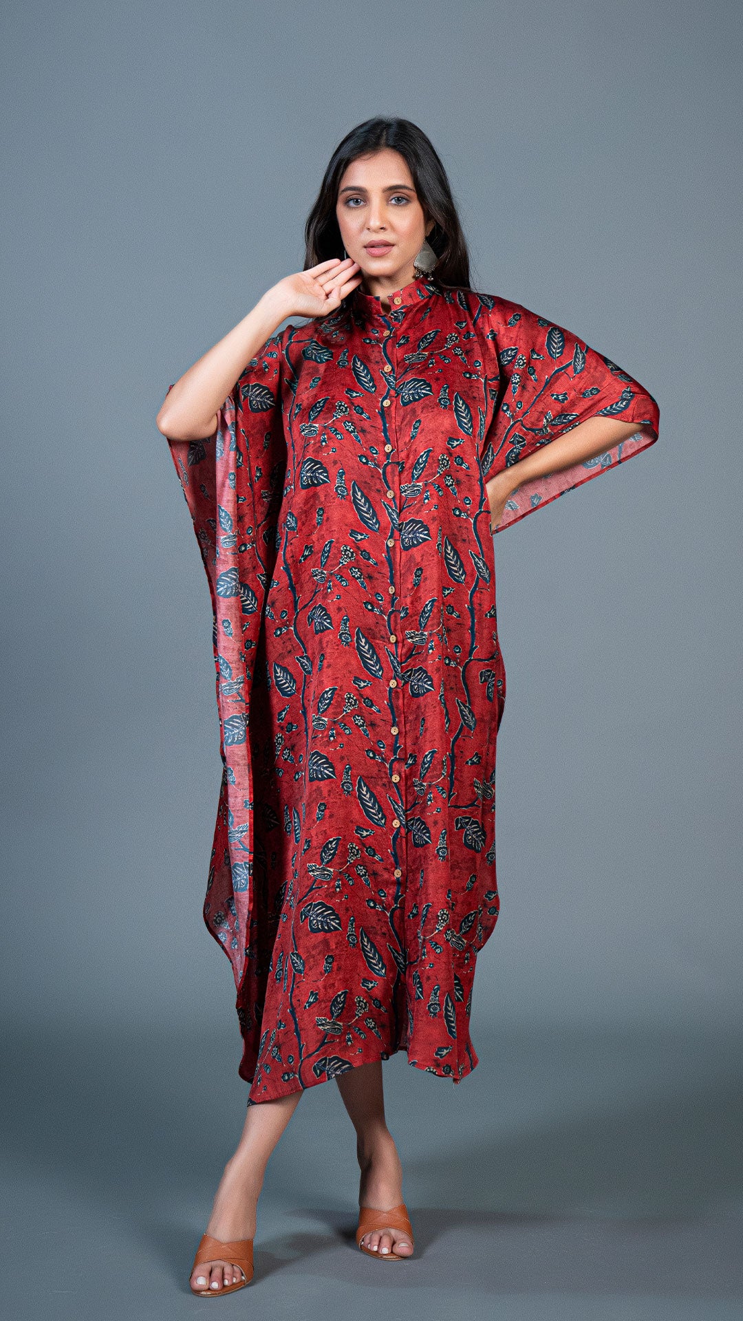 RED JAAL MODAL SILK KAFTAN DRESS