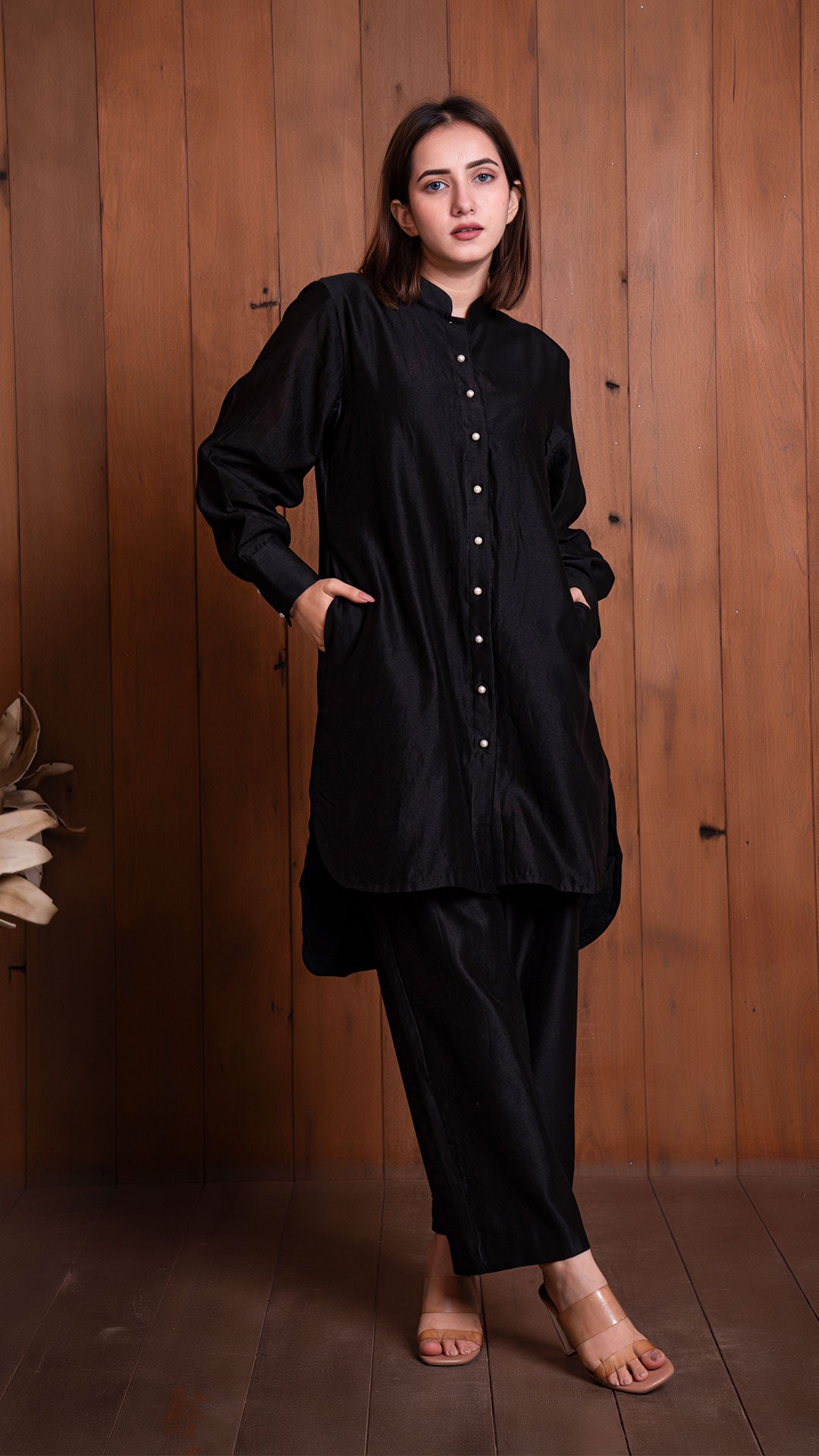 SOLID CHANDERI CO-ORD SET - BLACK