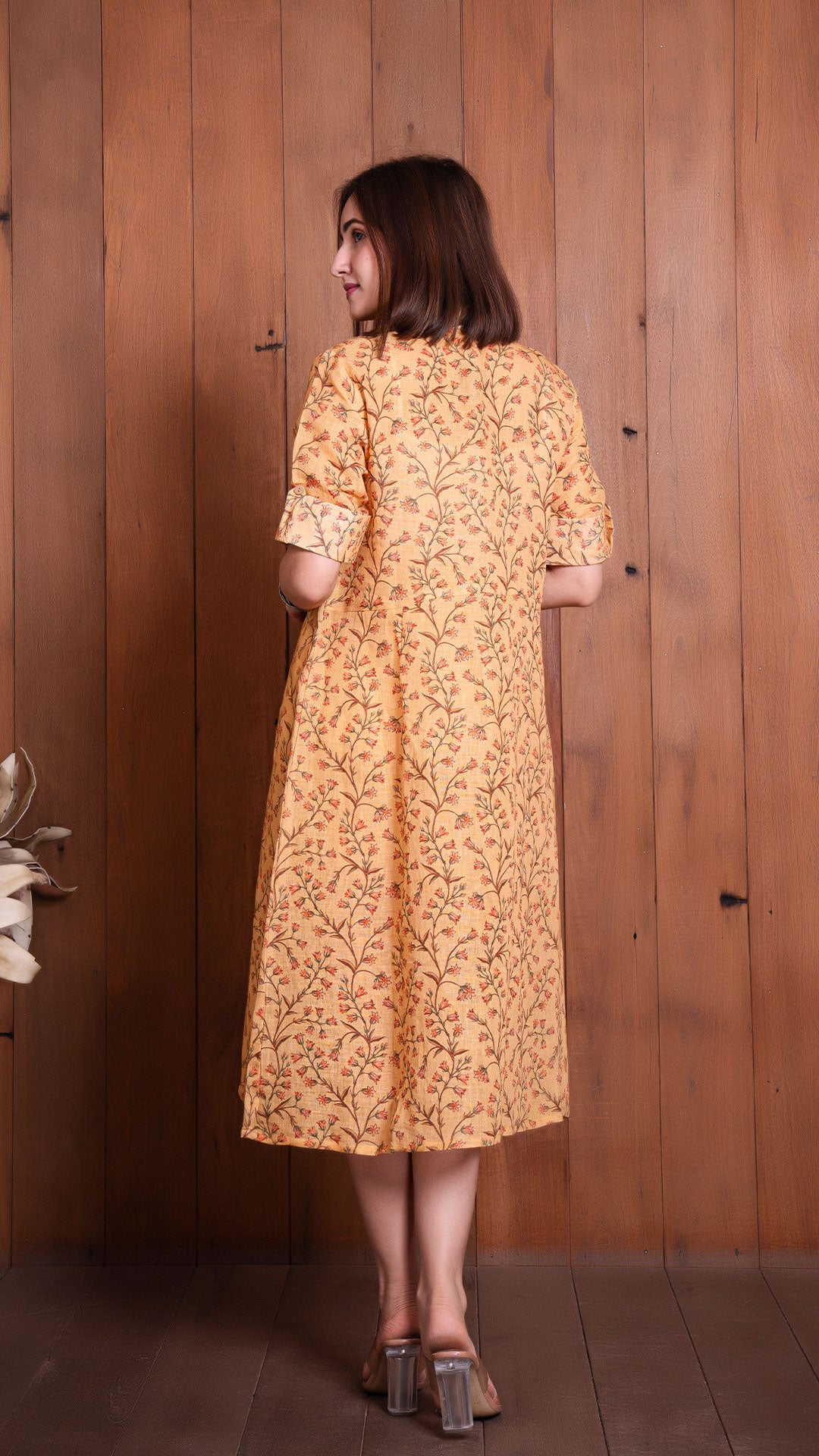 MUSTARD PURE LINEN SHIRT DRESS