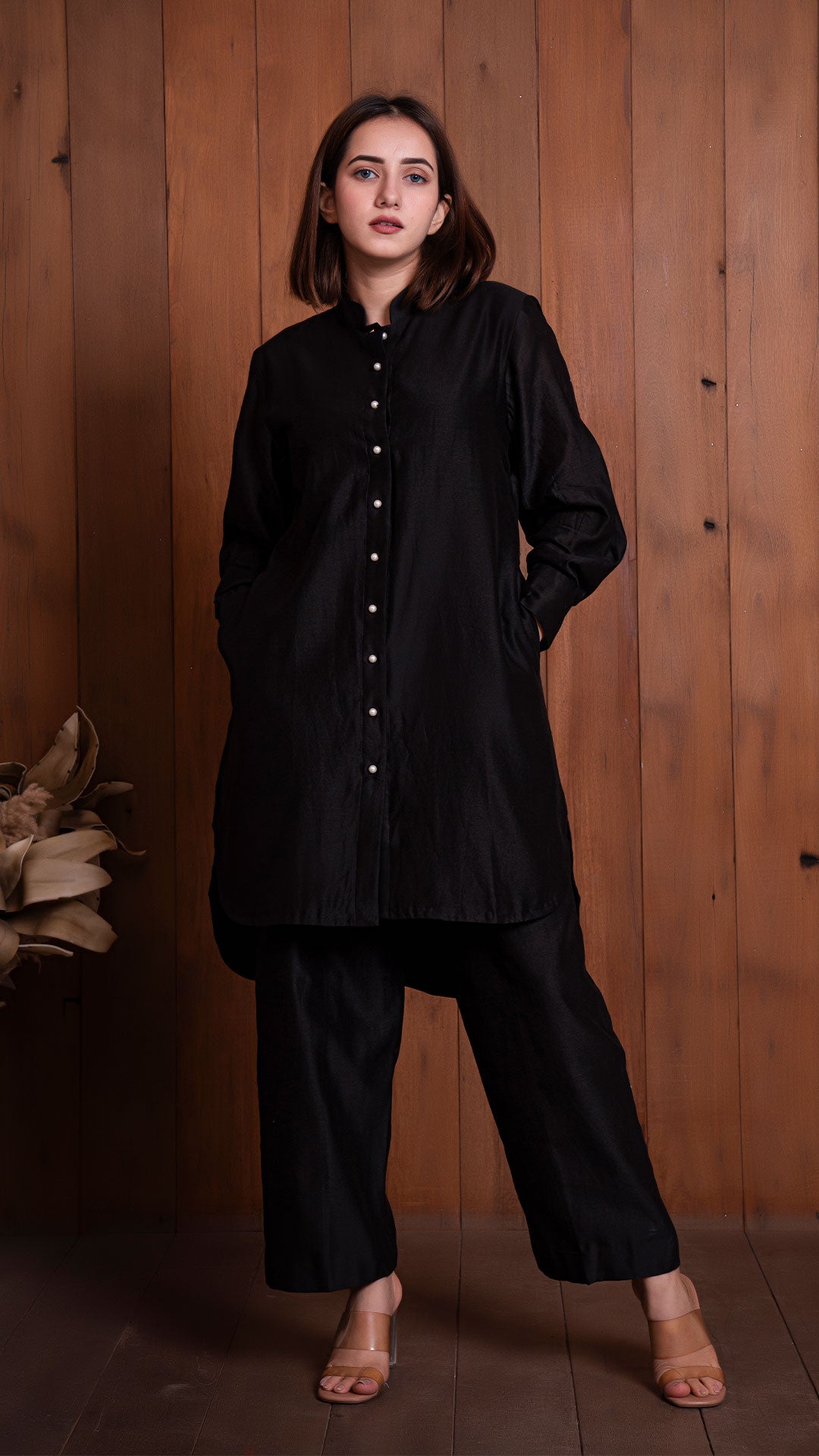 SOLID CHANDERI CO-ORD SET - BLACK