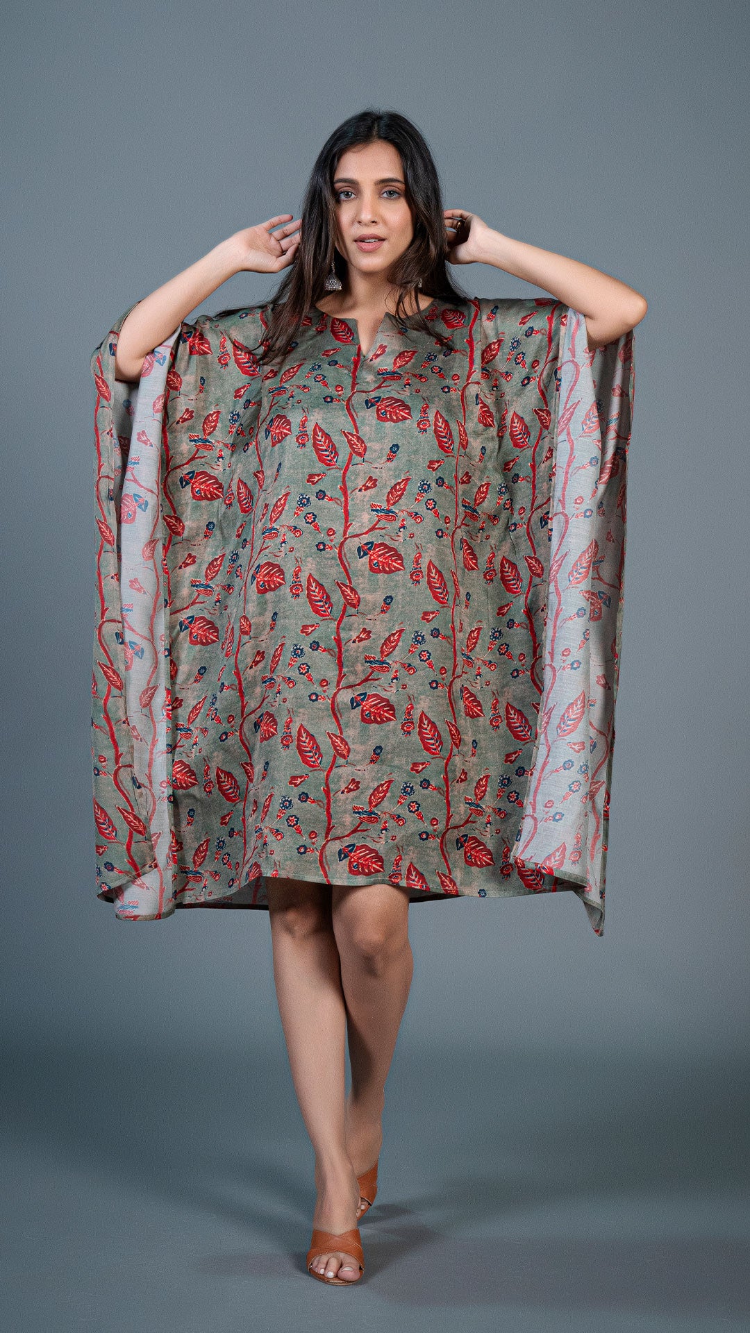 DUSTY GREEN KAFTAN DRESS IN MODAL SILK