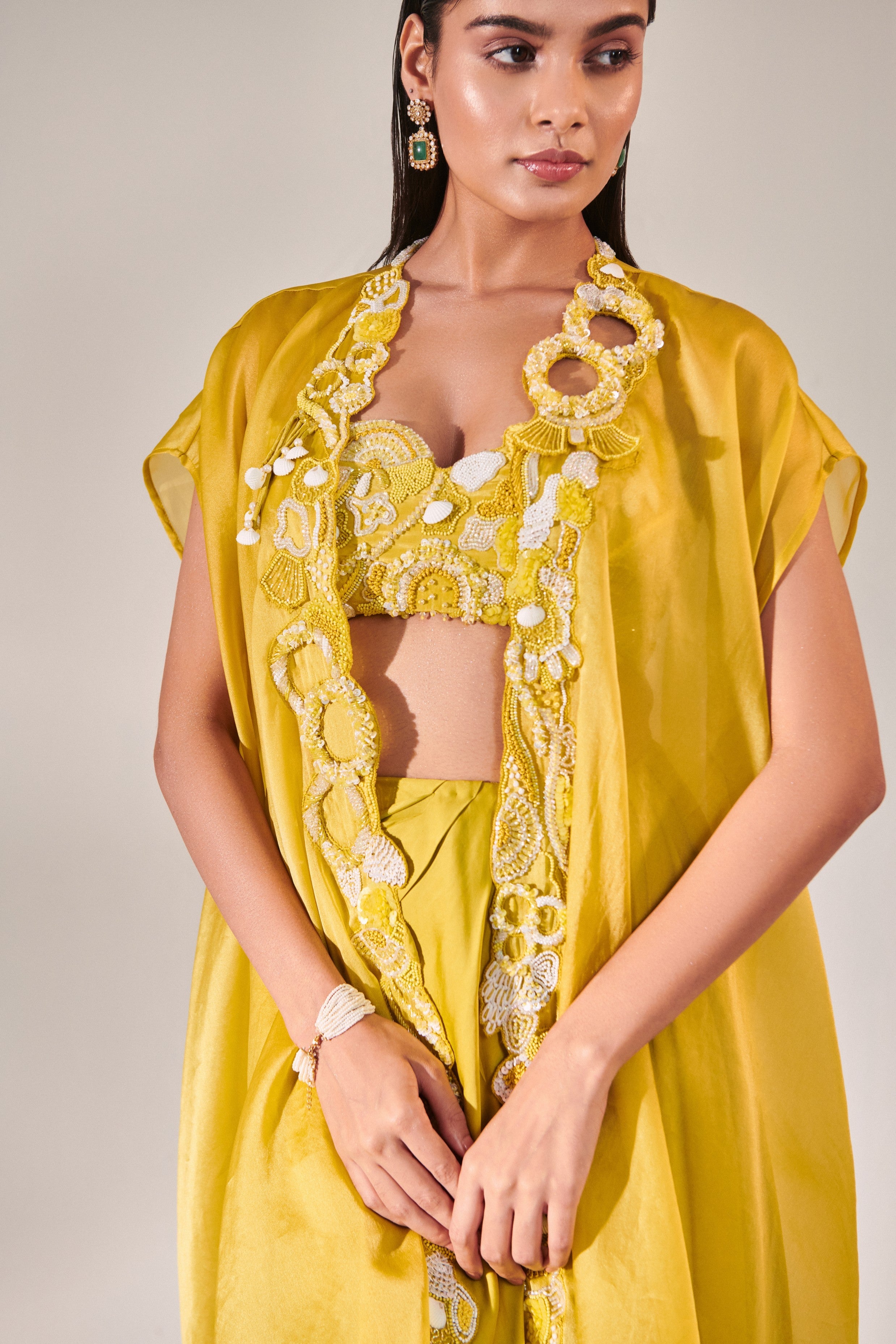 Cutwork cape and jacket set