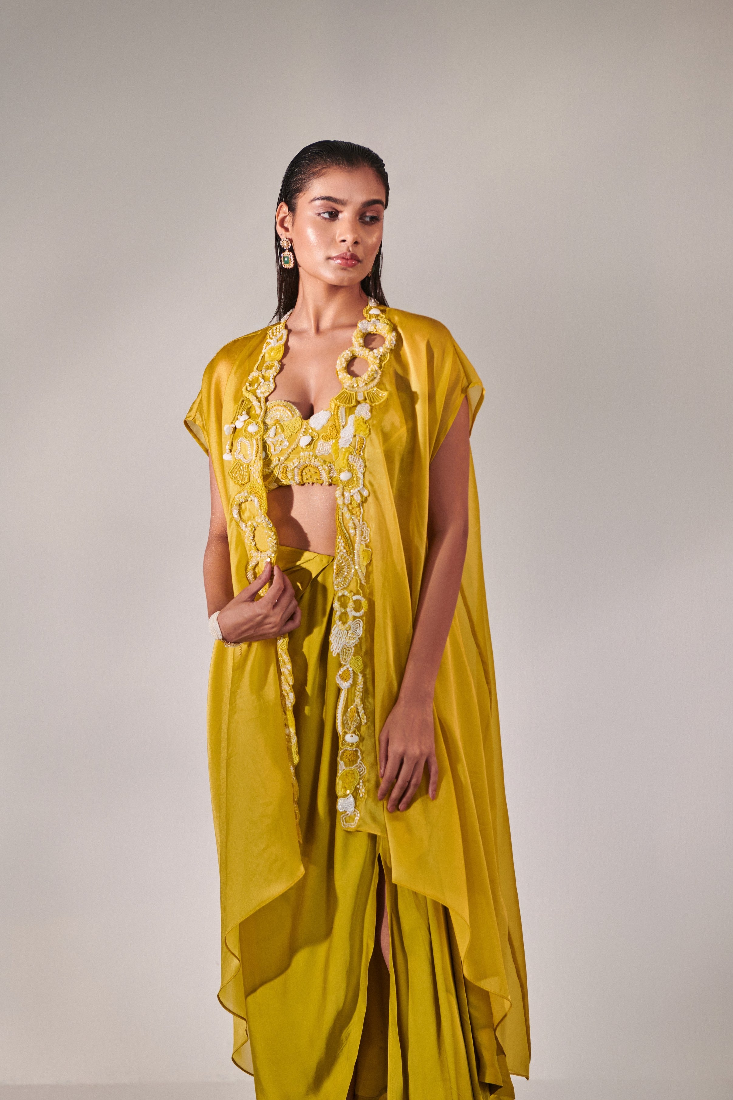 Cutwork cape and jacket set