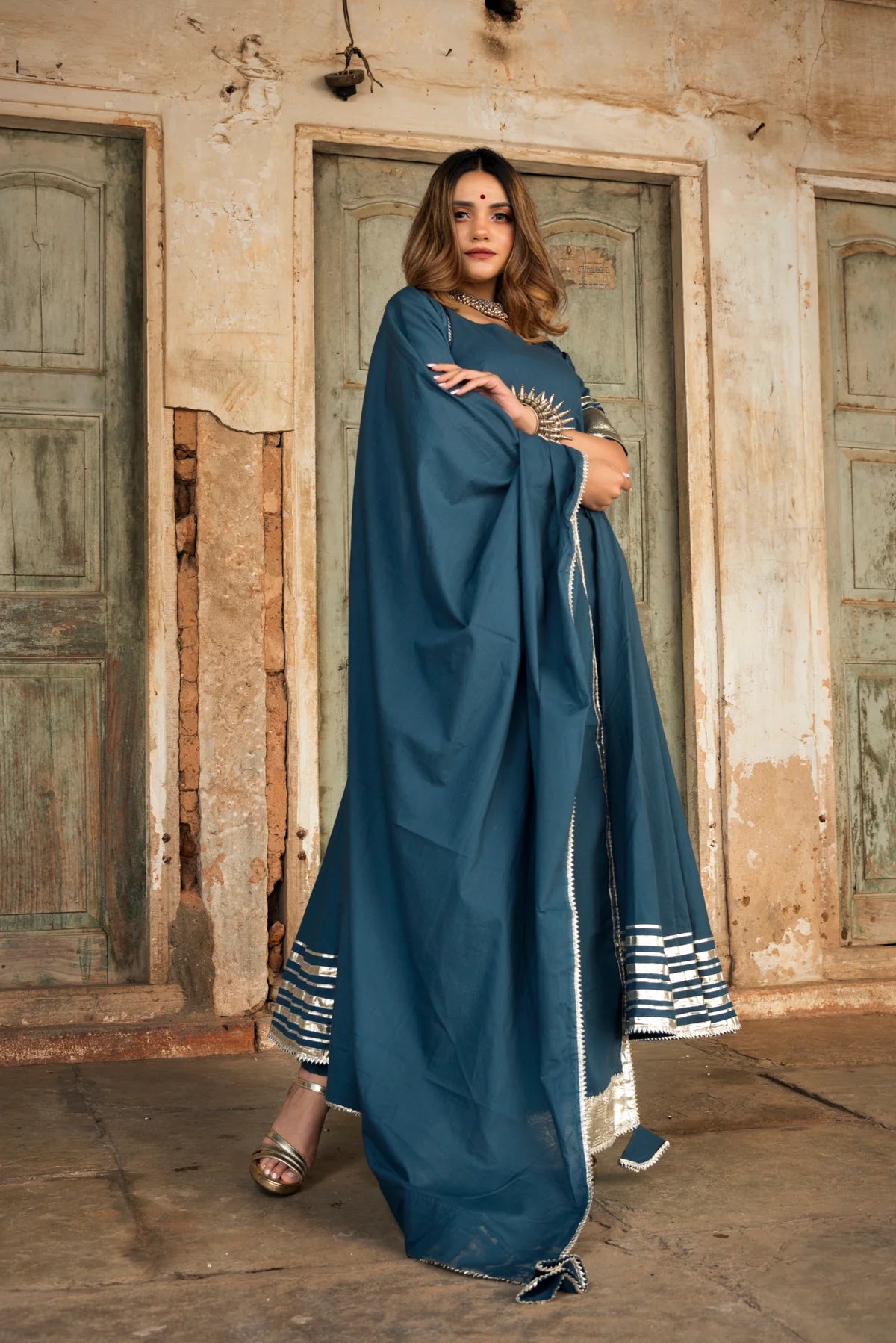 BERRY SPARY COTTON BLUE ANARKALI