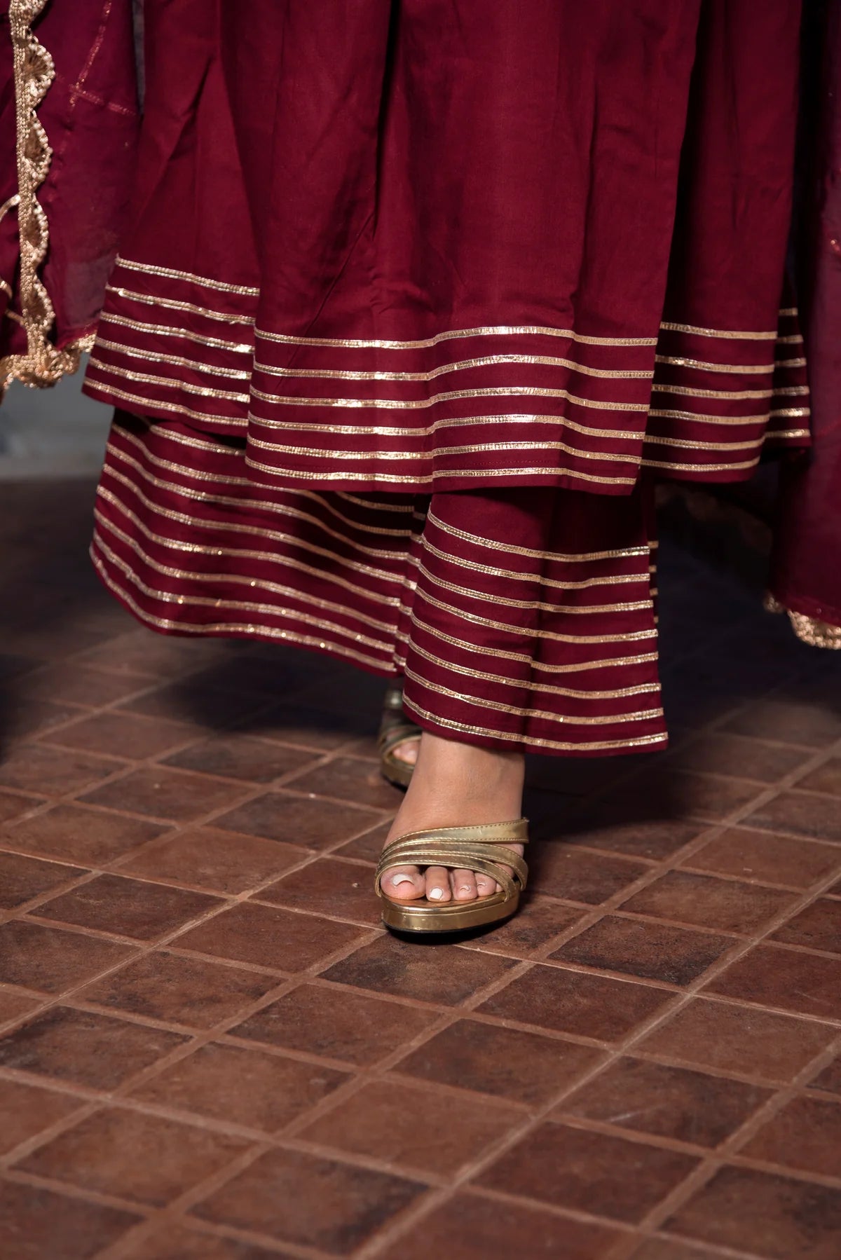 GOTTA JAAL MAROON COTTON ANARKALI