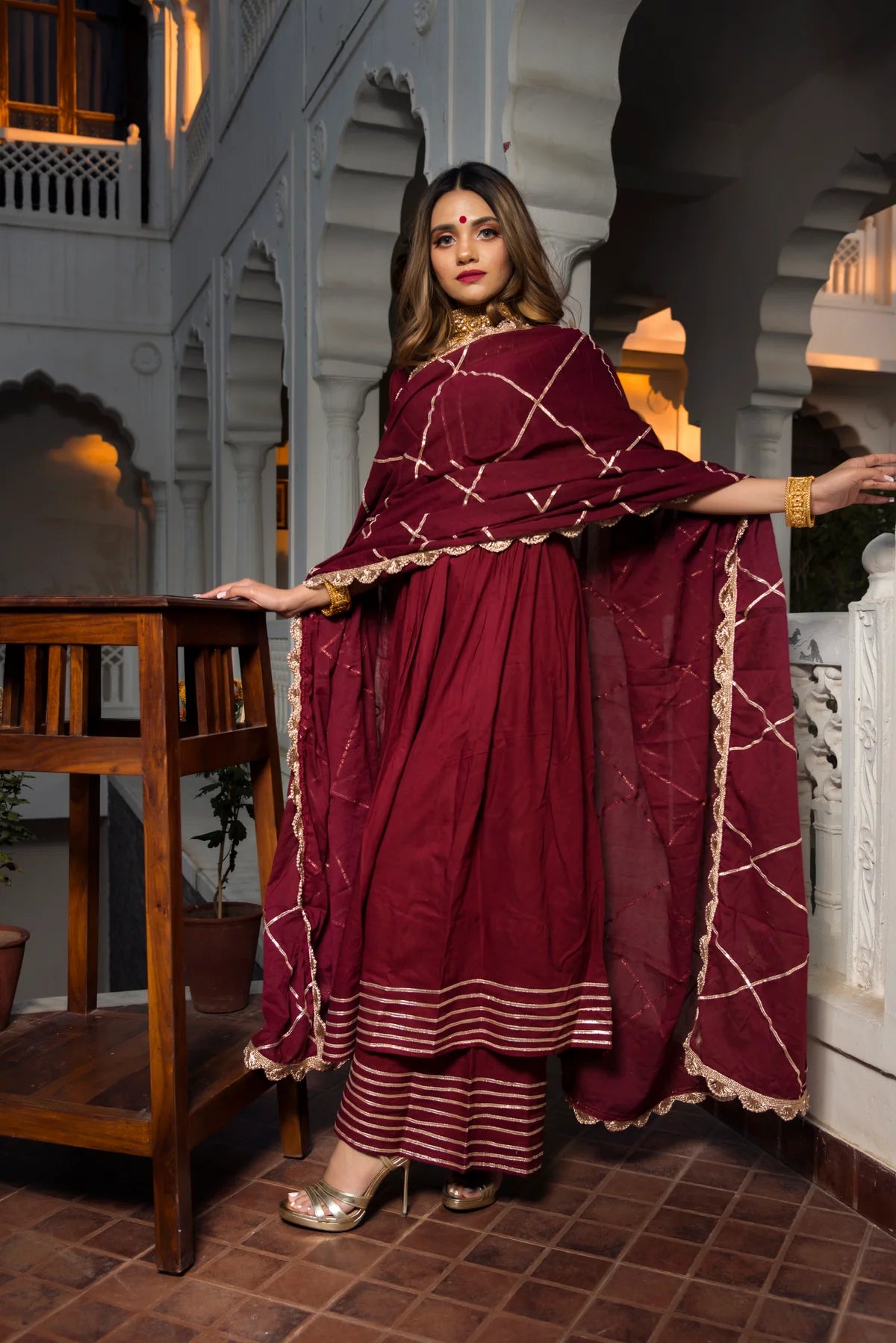 GOTTA JAAL MAROON COTTON ANARKALI
