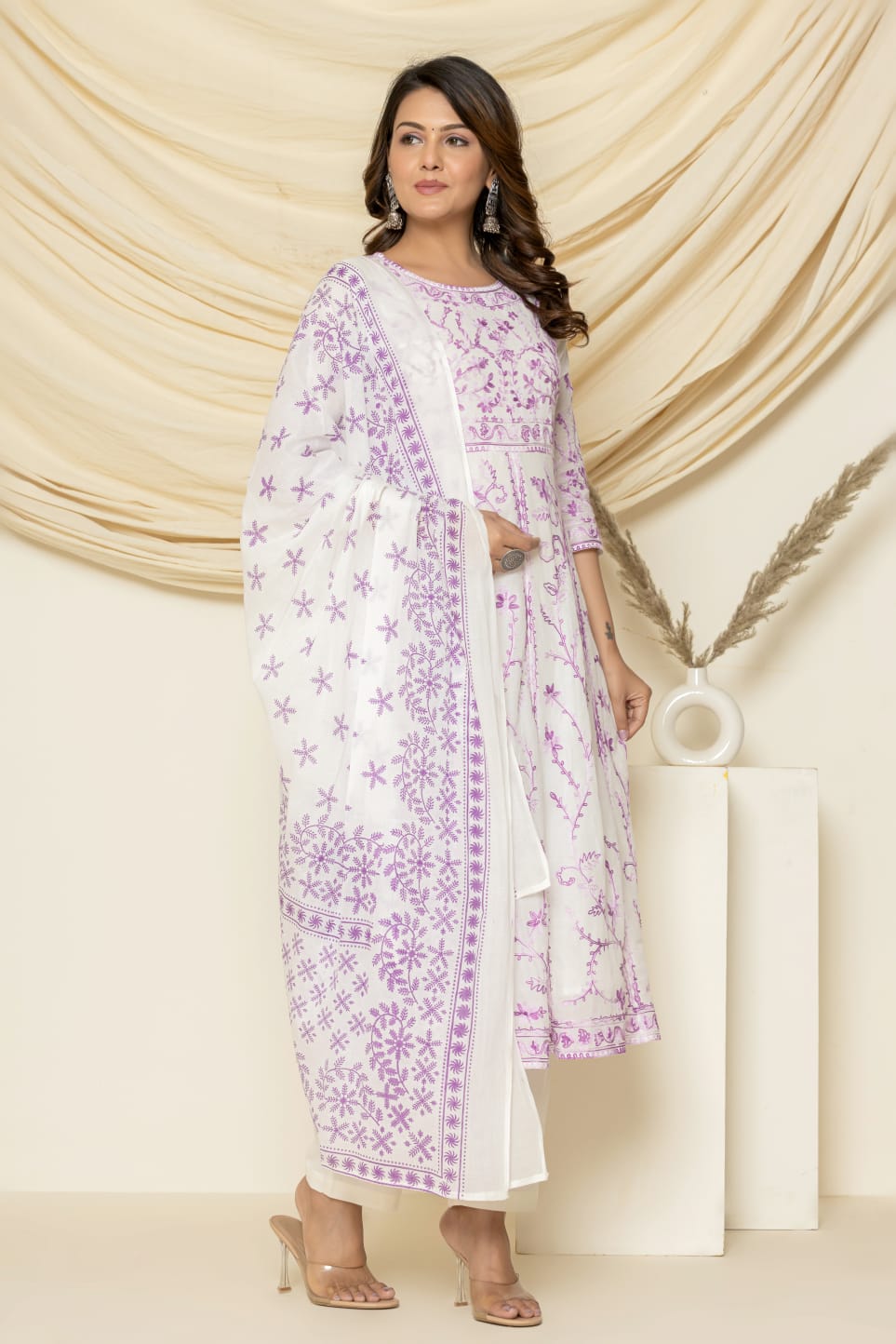 Neel-aari embroidered suit set with pant and dupatta