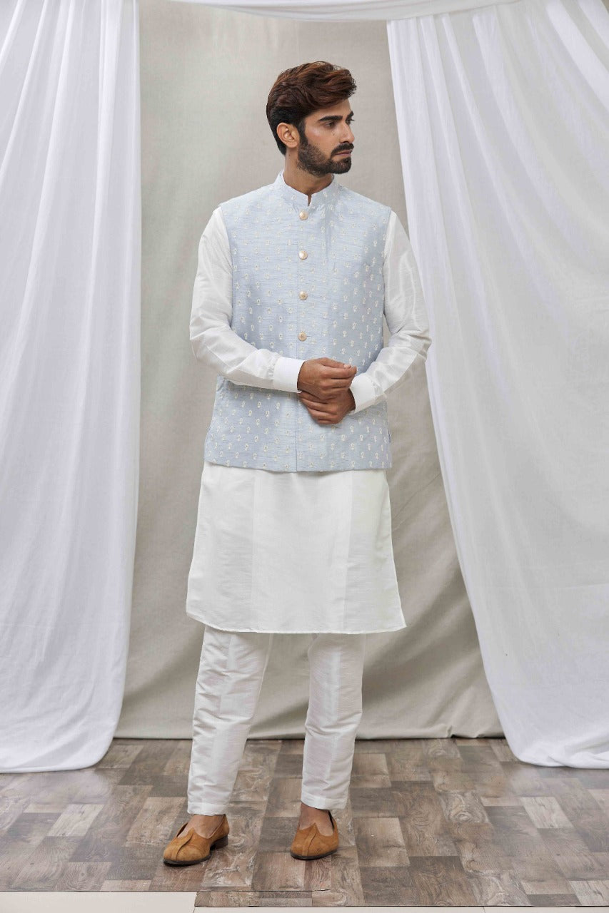 Powder Blue raw silk jacket set
