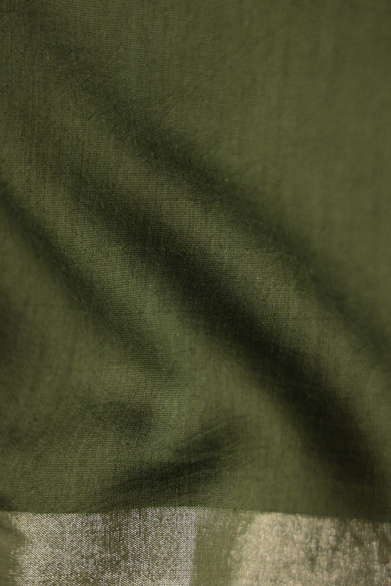 Olive Jamdani Khadi Handloom Saree