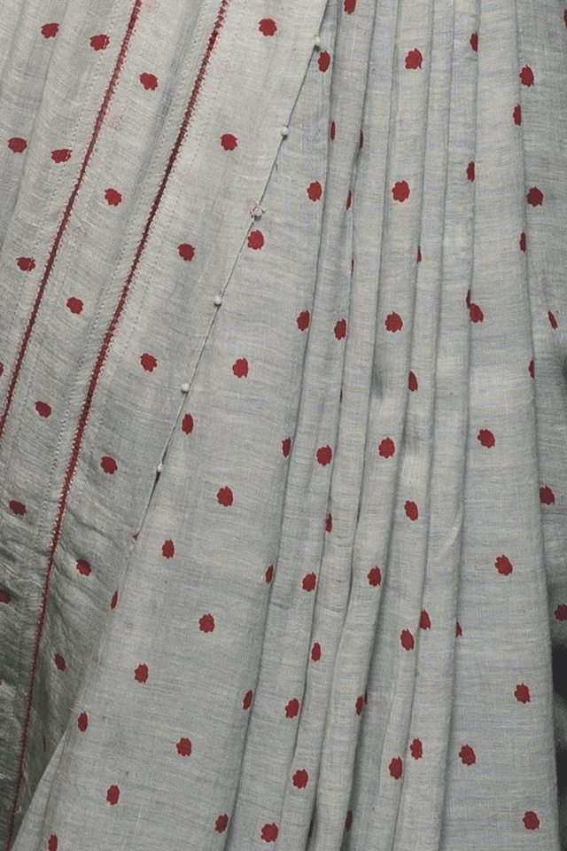 Polka Grey Linen Handloom Saree