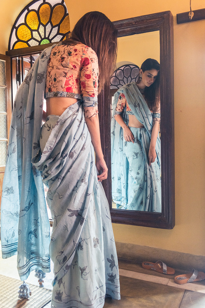 Blue Linen Handloom Saree
