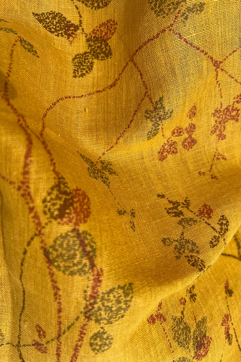Mustard Yellow Linen Handloom Saree