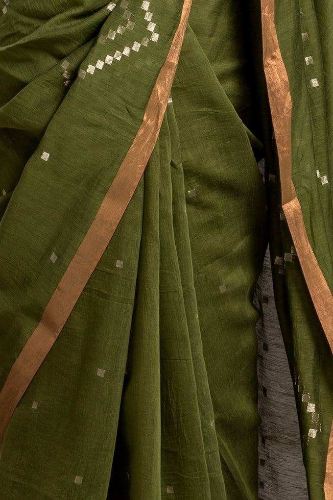 Olive Jamdani Khadi Handloom Saree
