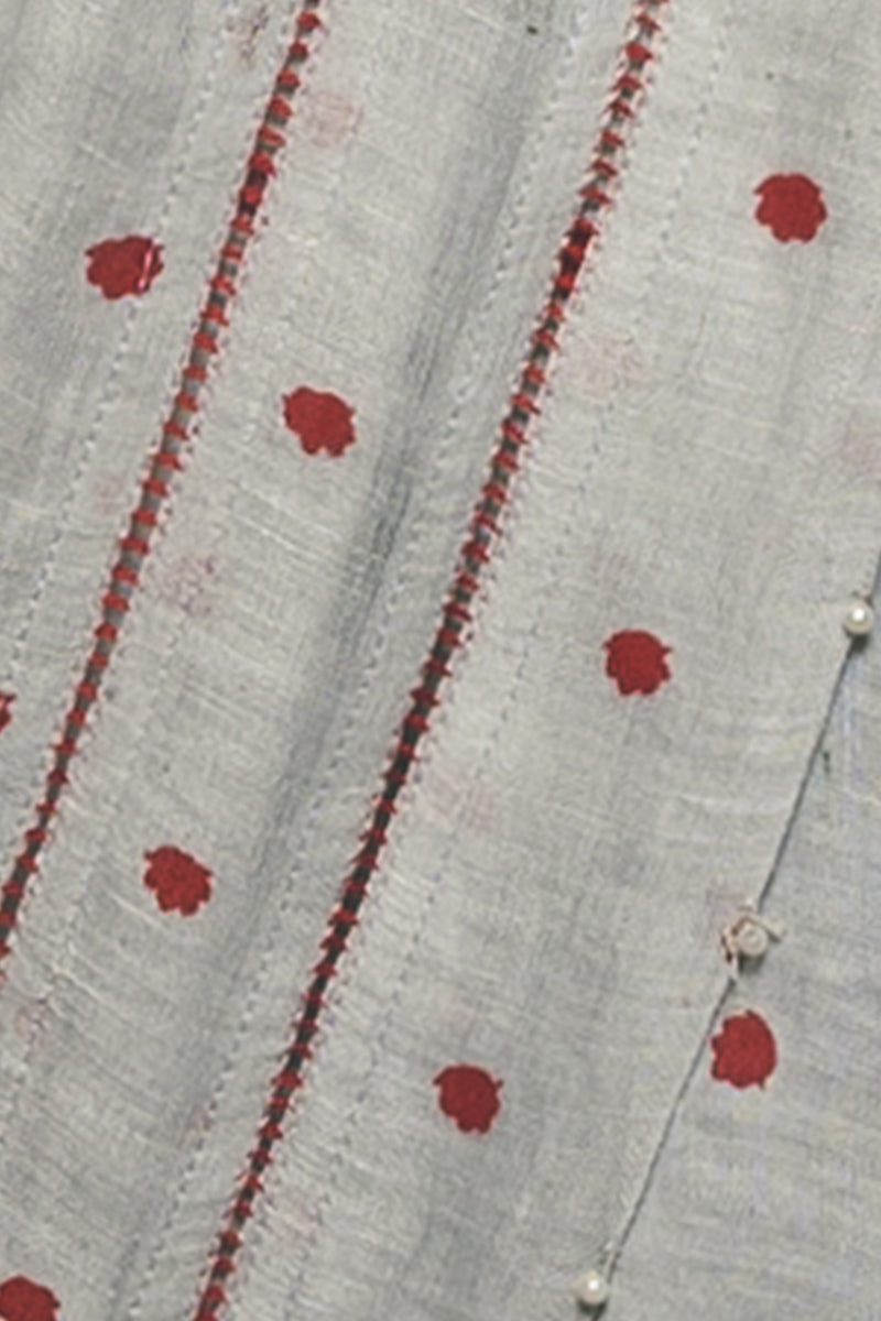 Polka Grey Linen Handloom Saree