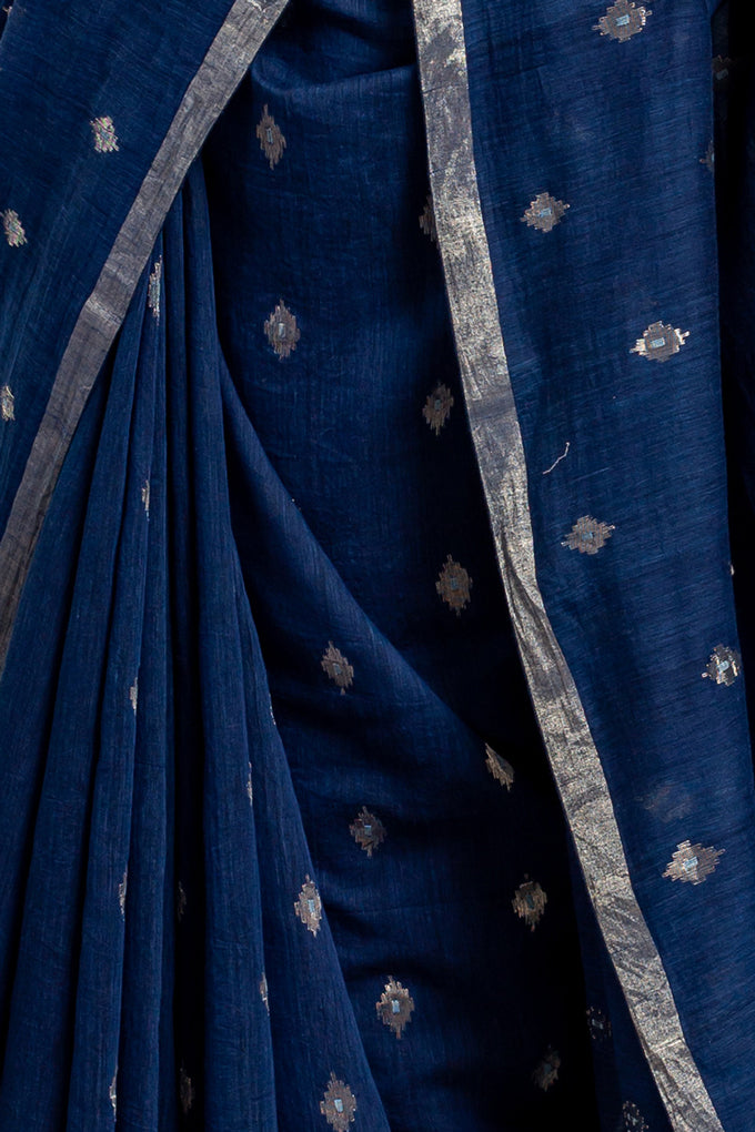 Indigo Jamdani Khadi Handloom Saree