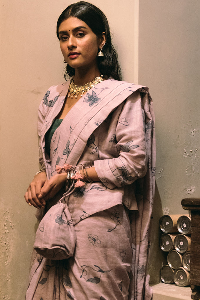 Lavender Linen Handloom Saree