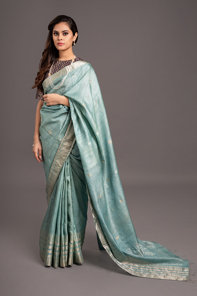 Ice Blue Jamdani Handloom Saree