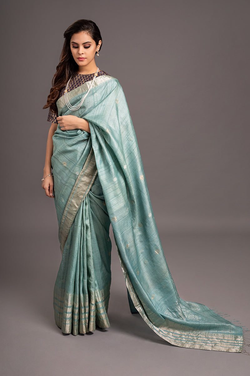 Ice Blue Jamdani Handloom Saree