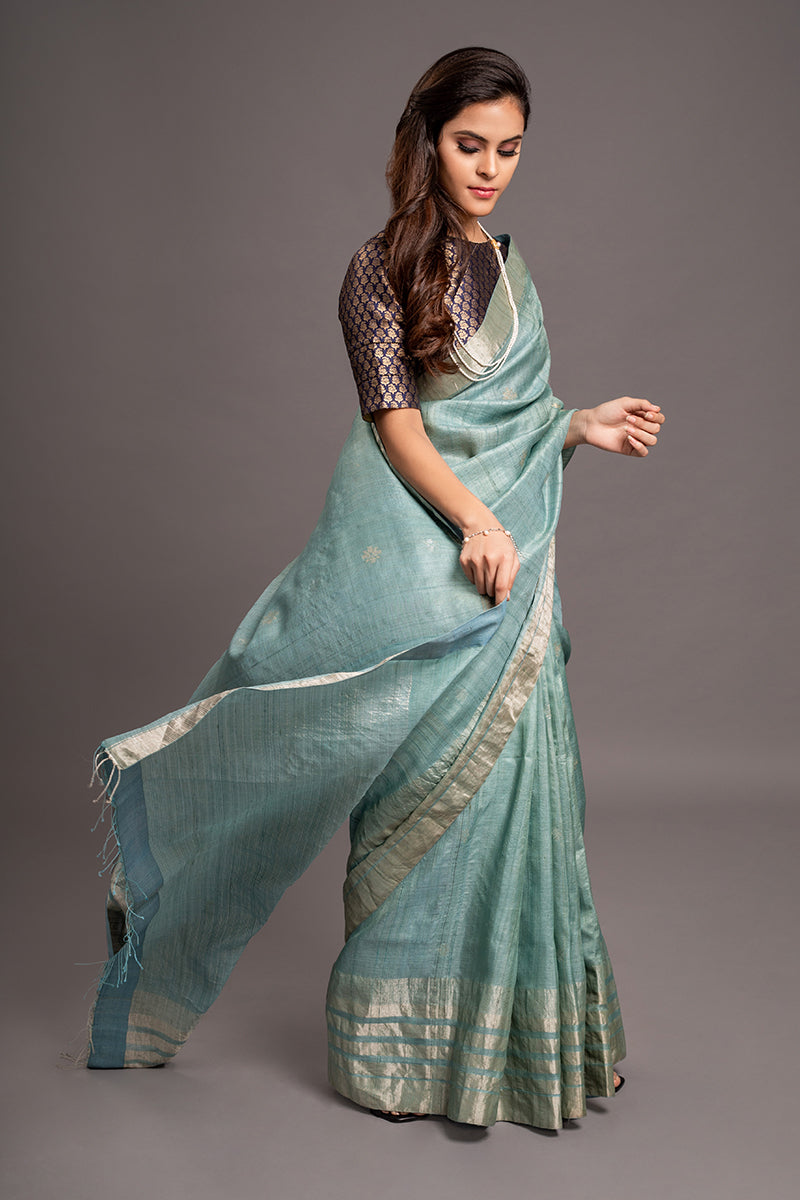 Ice Blue Jamdani Handloom Saree
