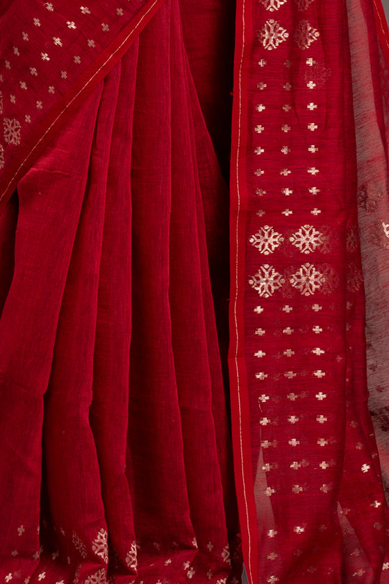 Red Jamdani Khadi Handloom Saree