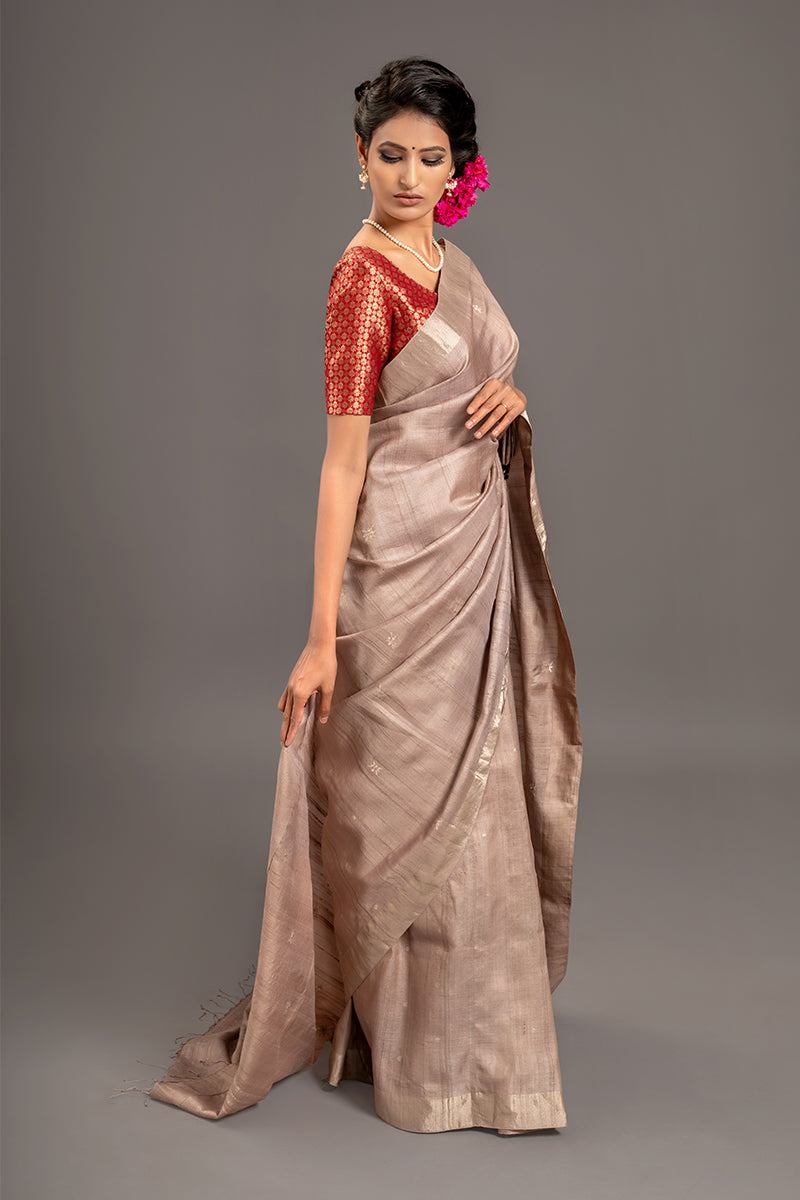 Taupe Jamdani Handloom Saree