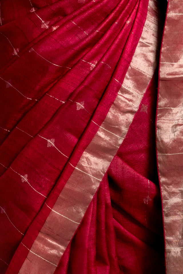 Carmine Jamdani Handloom Saree