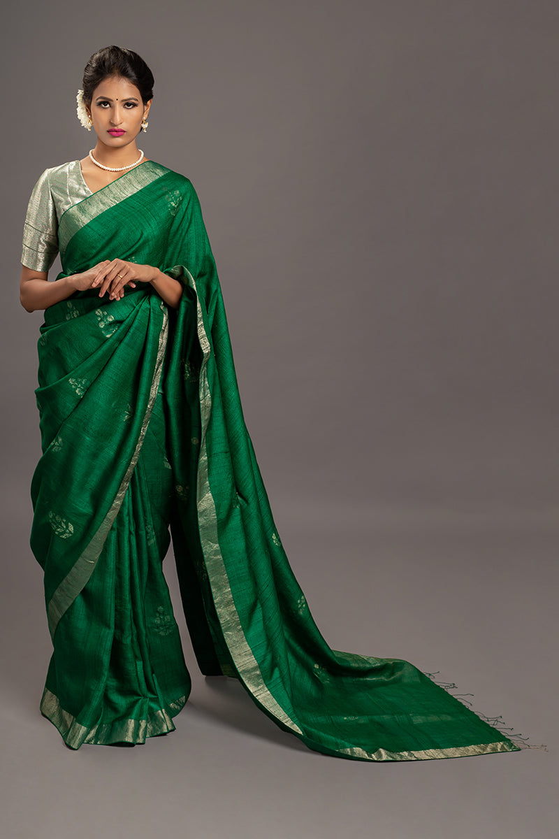 Forest Green Jamdani Handloom Saree