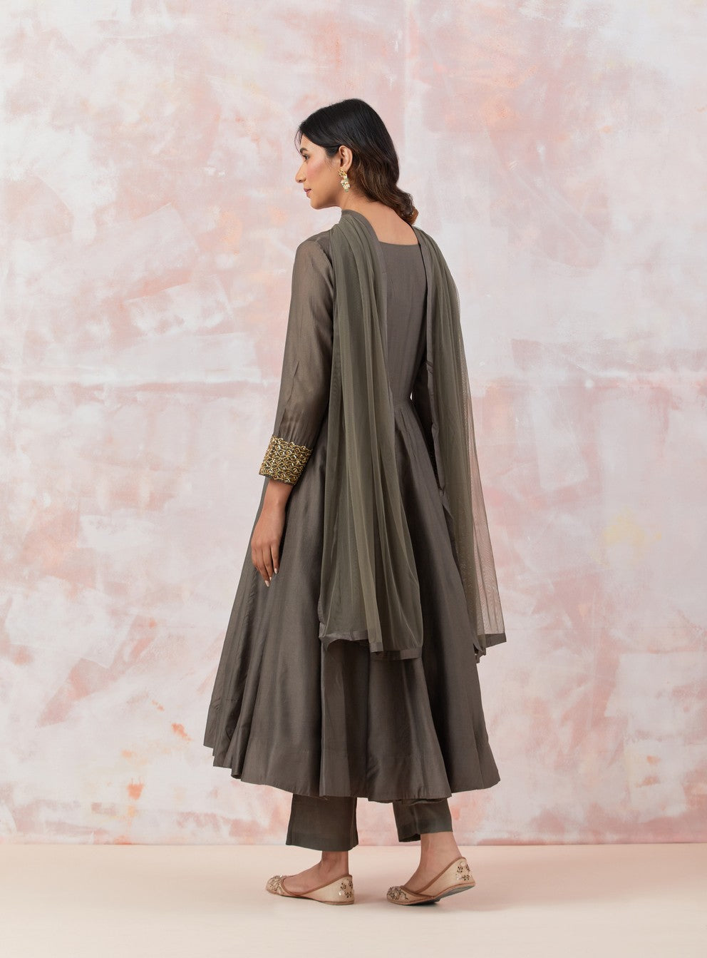 Grey Anarkali Set With Embroidery
