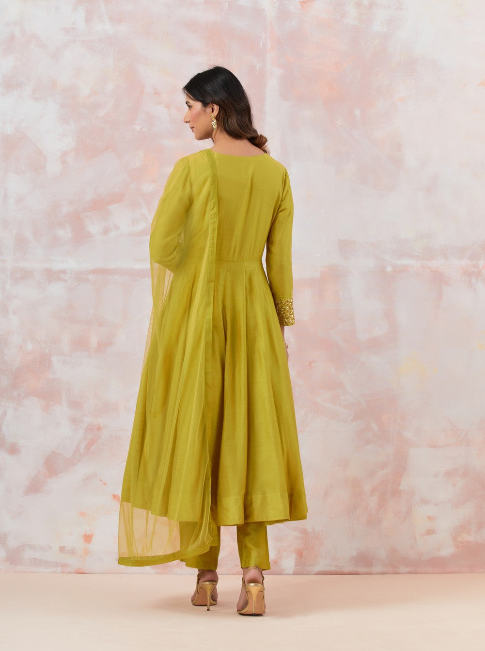 Lime Green Anarkali Set With Embroidery