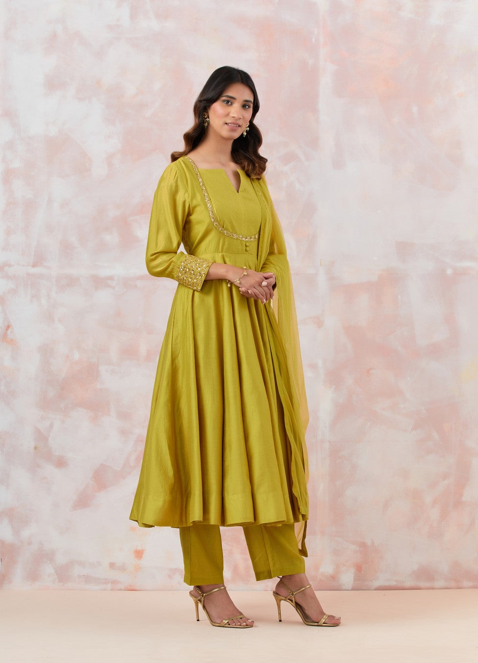 Lime Green Anarkali Set With Embroidery