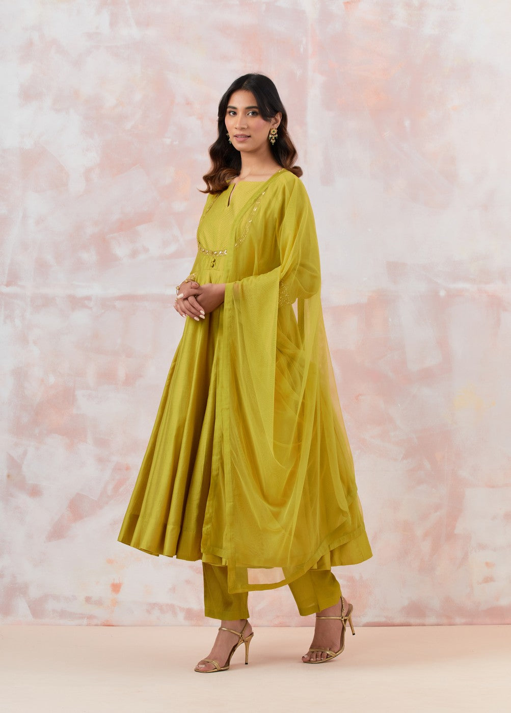 Lime Green Anarkali Set With Embroidery