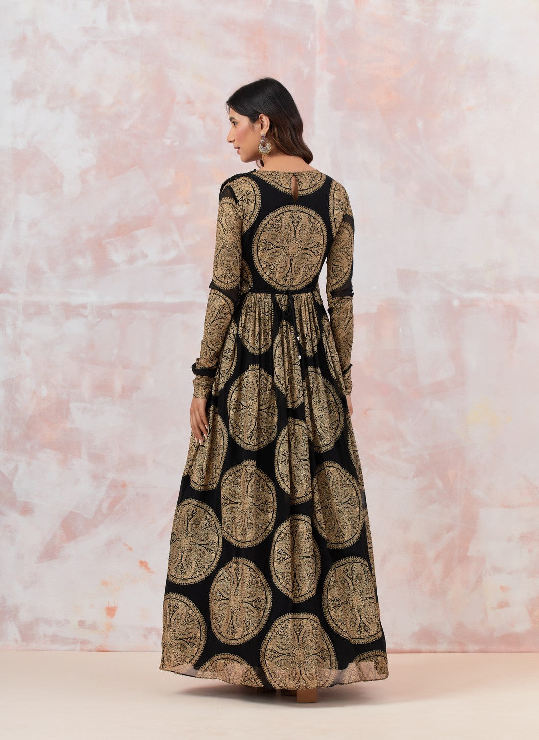 Printed Black Anarkali Set With Embroidered Belt