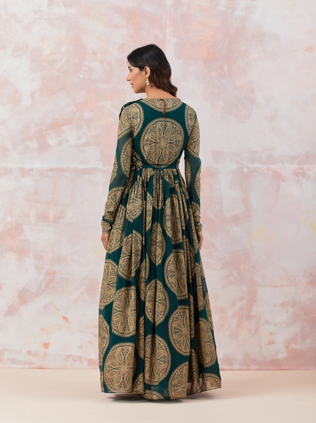 Printed Green Anarkali Set With Embroidered Belt