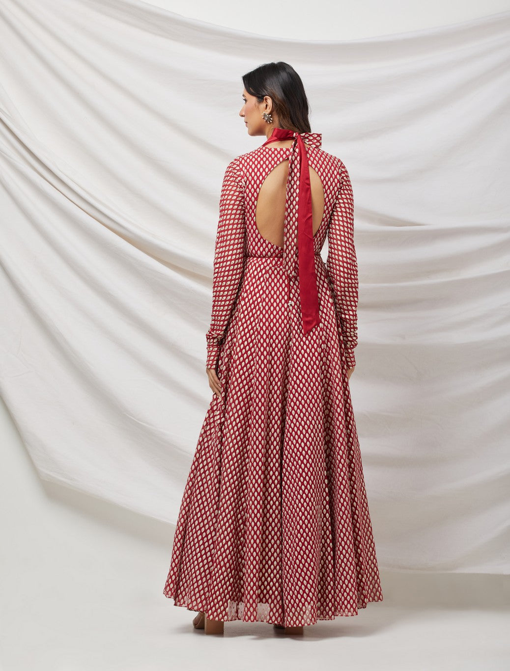 Red Embellished Anarkali Set With Belt