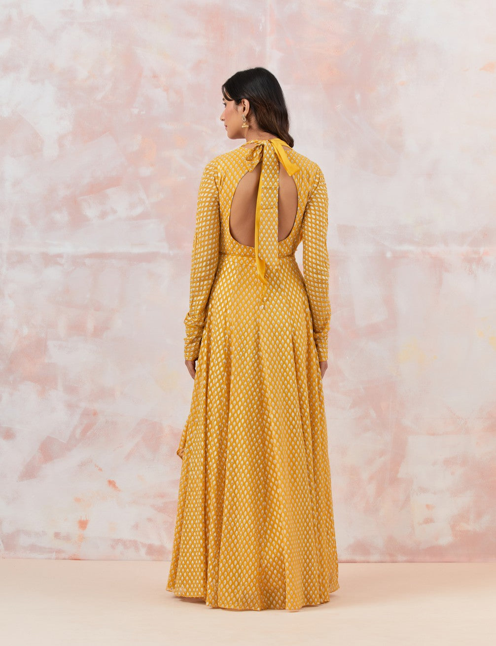 Yellow Embellished Anarkali Set With Belt