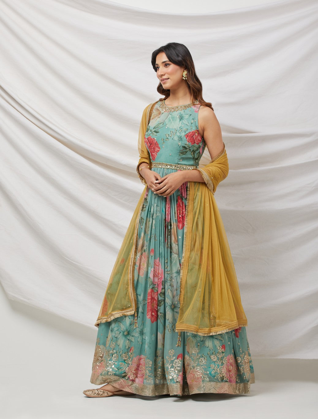 Green Georgette Lehenga Set