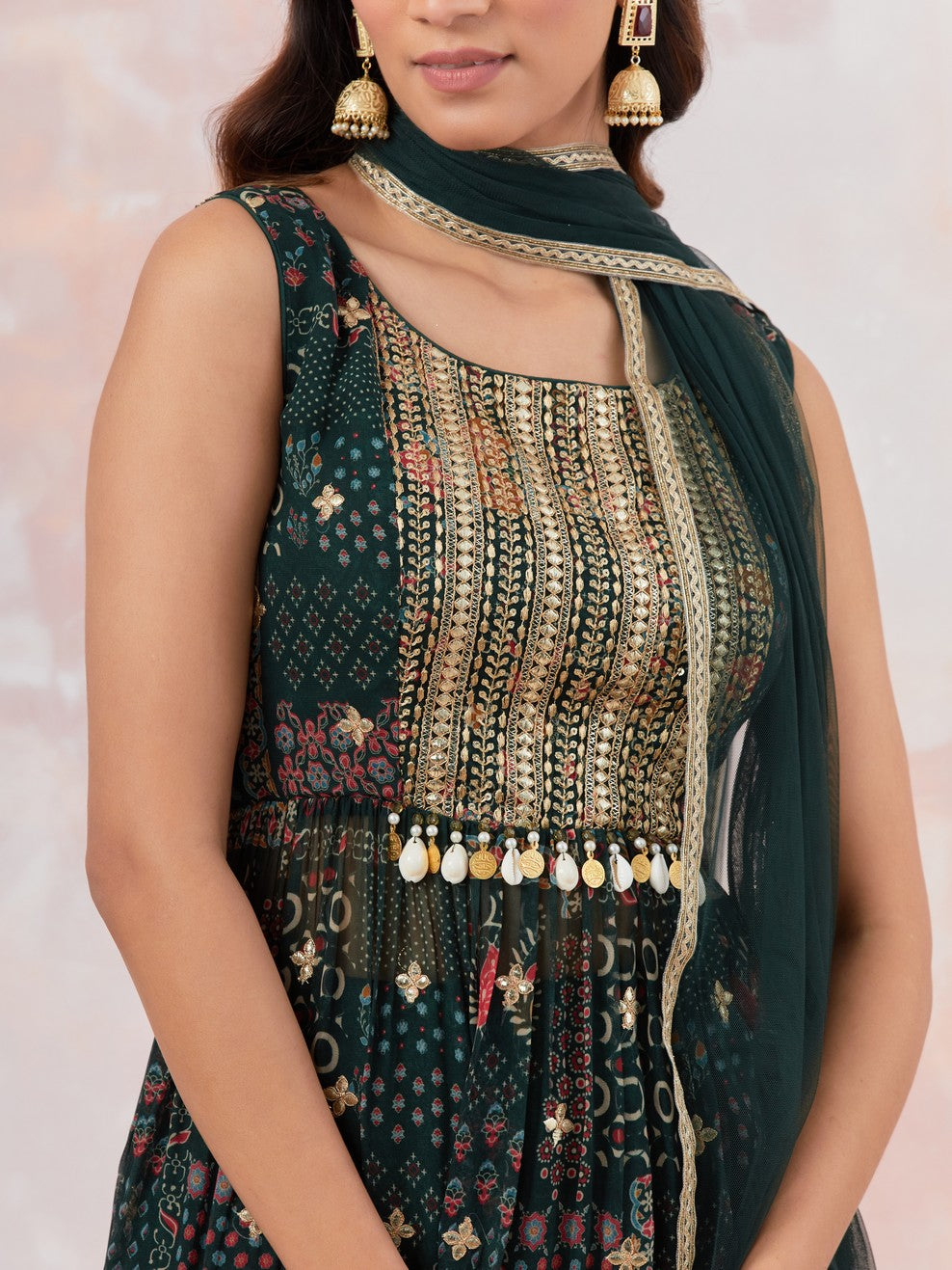 Bottle Green Embellished Dhoti Set