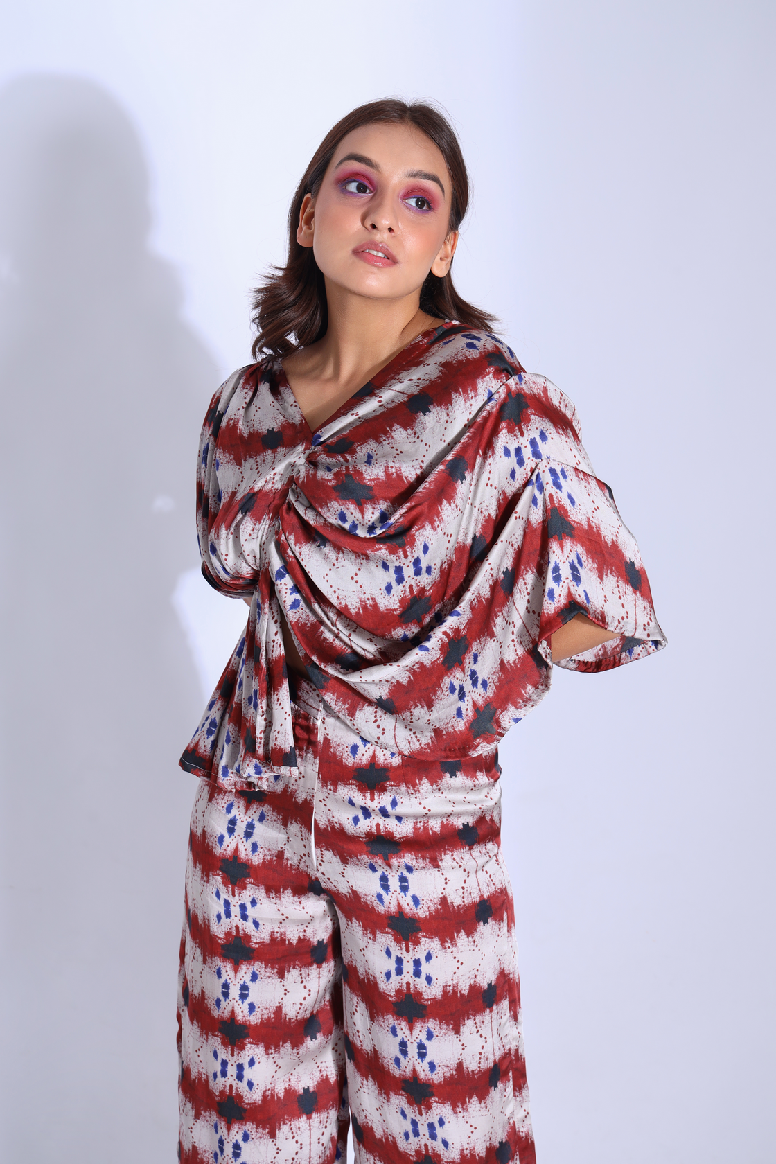 DRAPED BLOUSE AND STRAIGHT PANTS