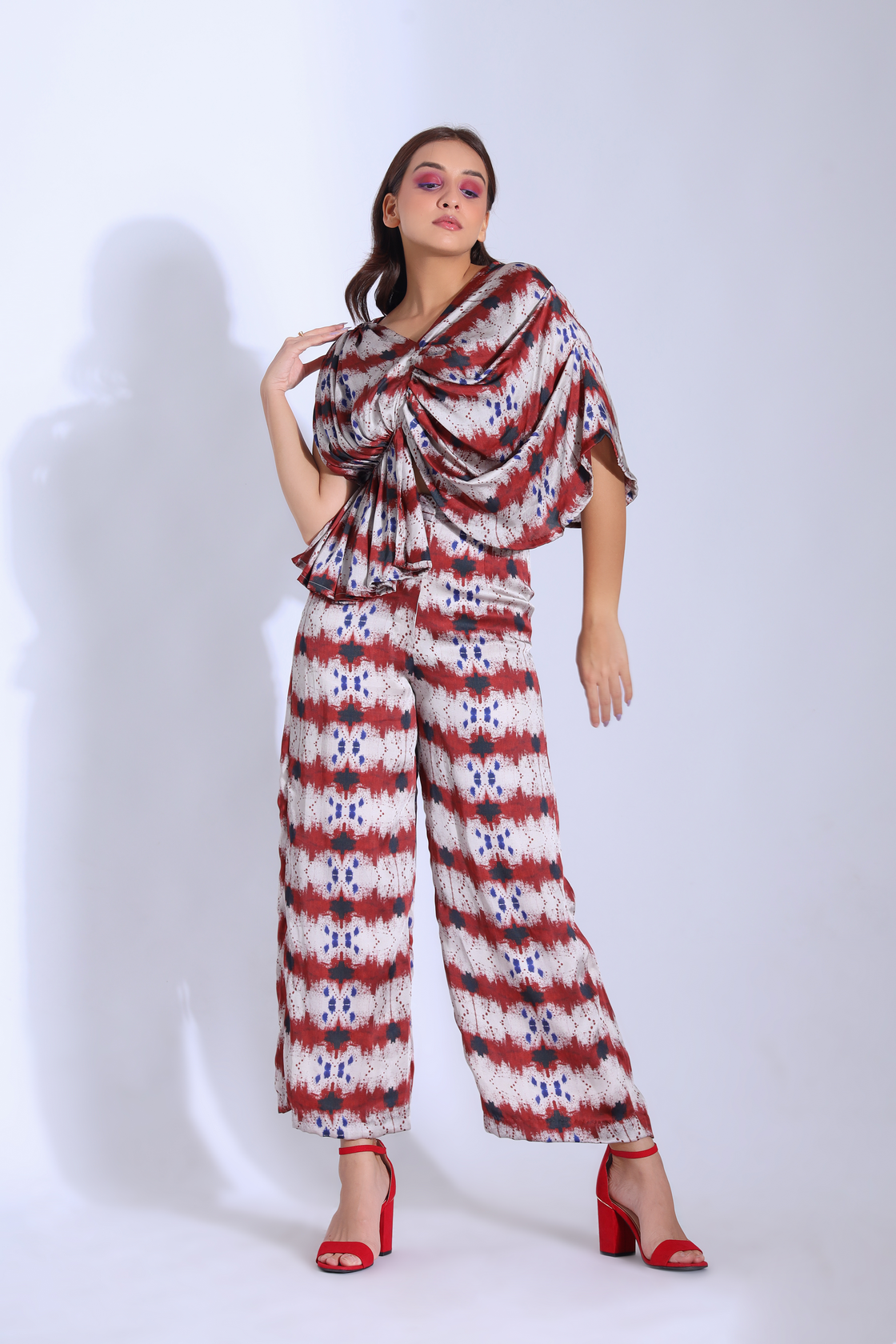 DRAPED BLOUSE AND STRAIGHT PANTS
