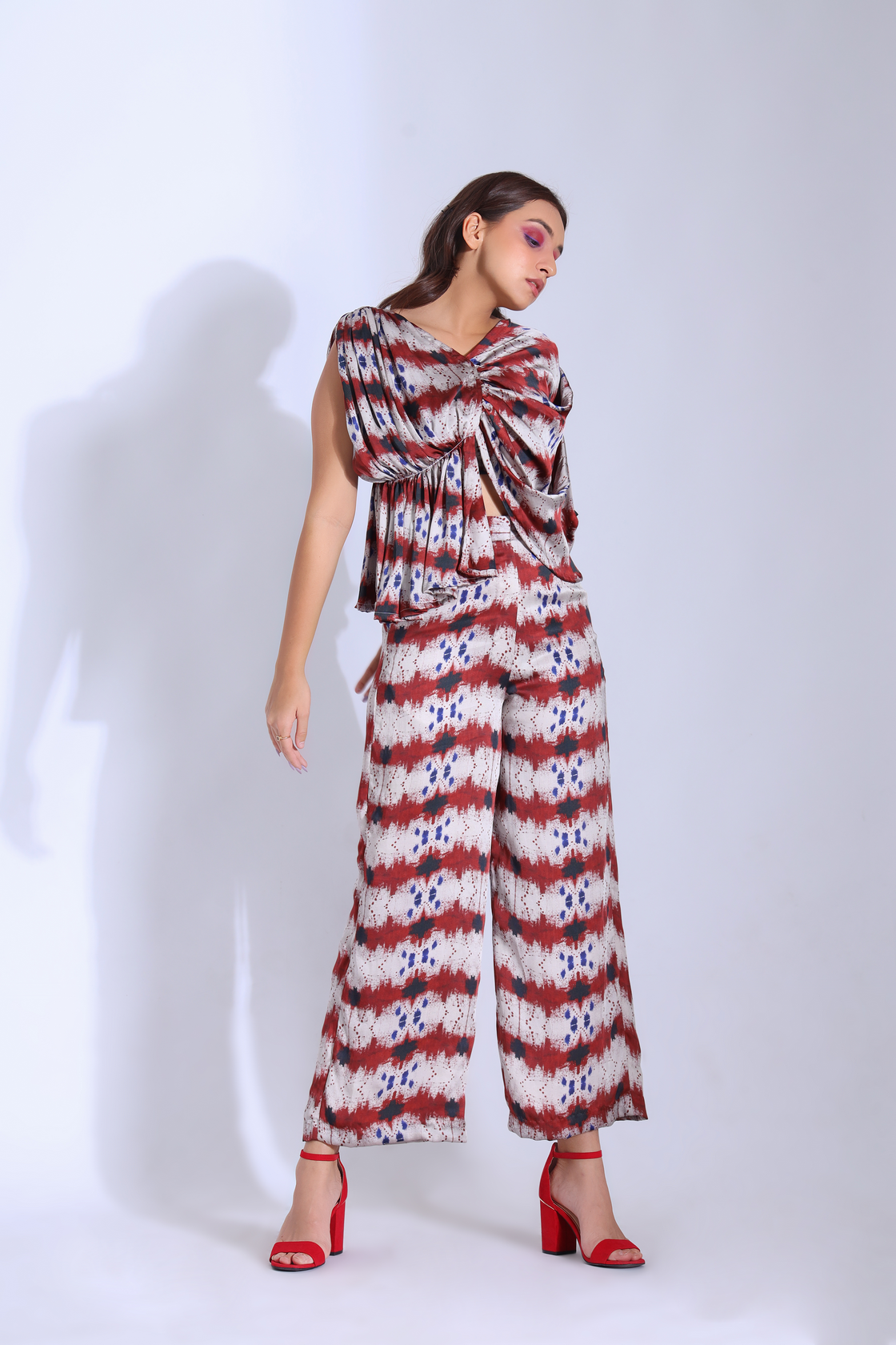 DRAPED BLOUSE AND STRAIGHT PANTS