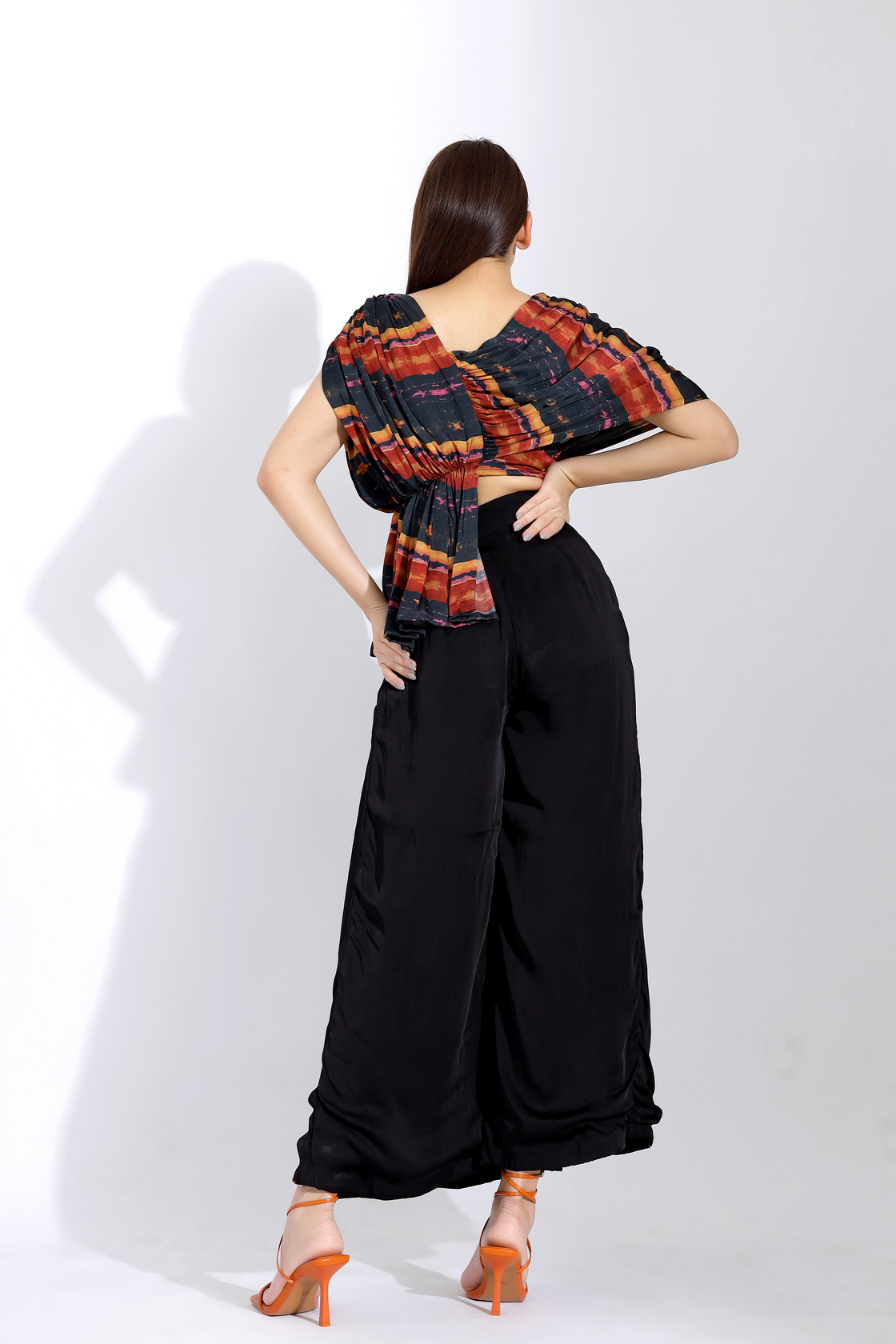PRINTED DRAPE BLOUSE AND INVERTED PLEAT PANTS