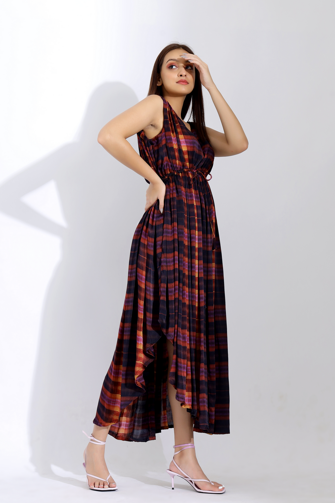 PRINTED ASYMMETRIC EVENING GOWN
