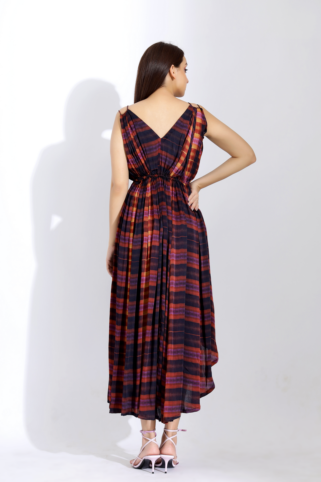 PRINTED ASYMMETRIC EVENING GOWN