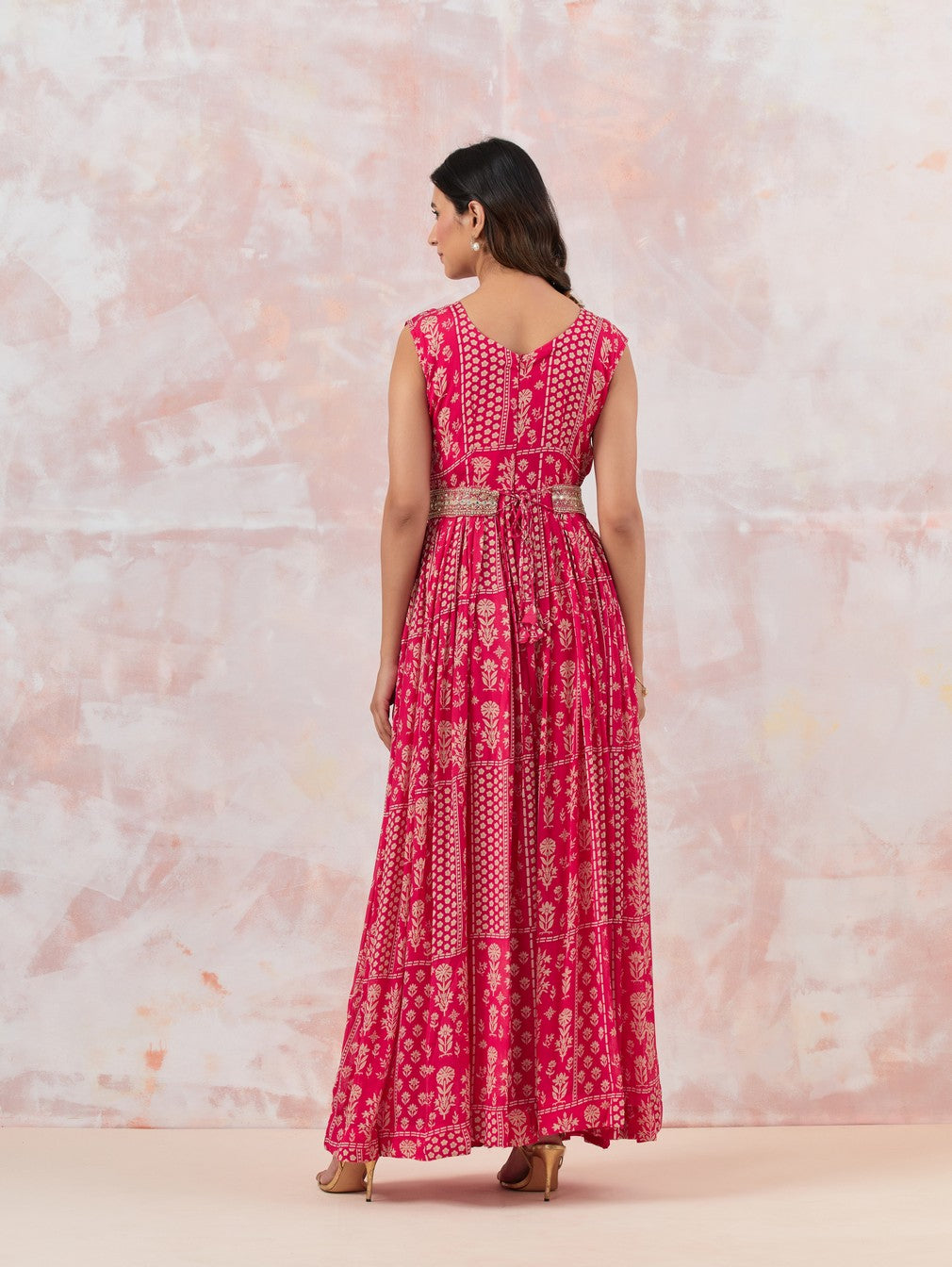 Pink Jumpsuit With Embroidered Belt