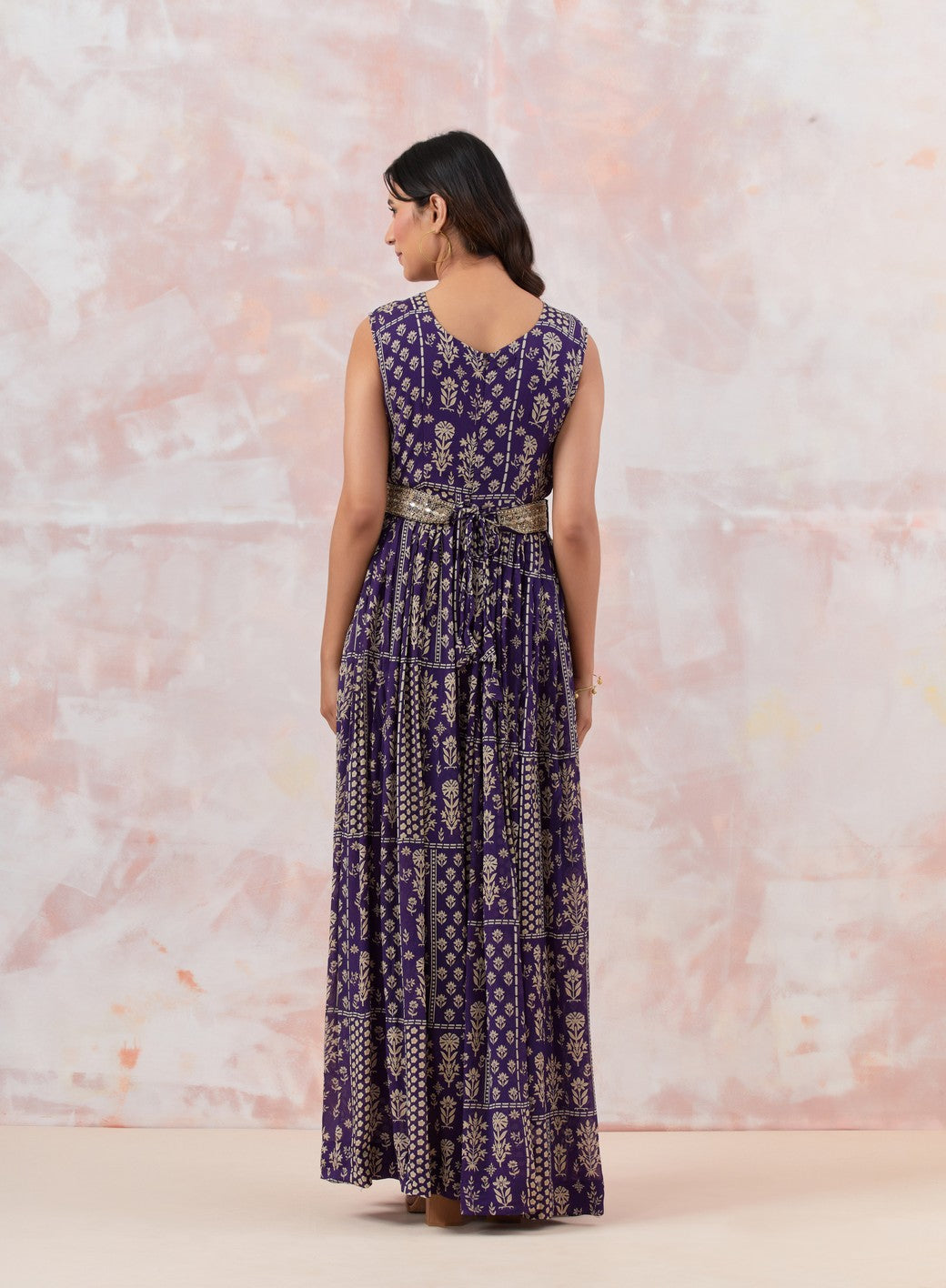 Purple Jumpsuit With Embroidered Belt